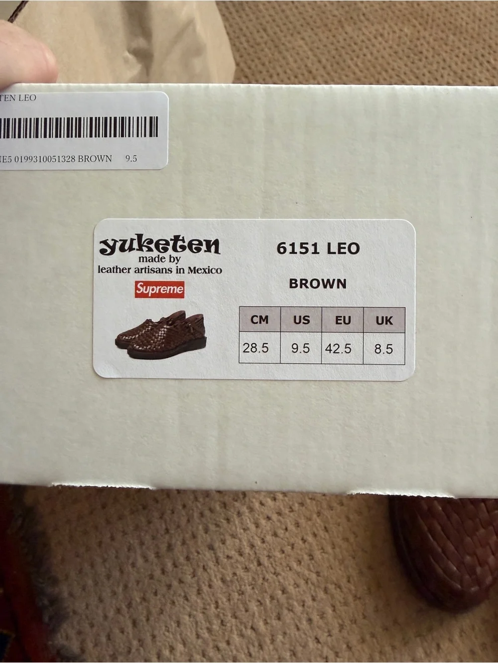 Supreme x Yuketen Brown Woven Leather Slip-On Loafers Men’s 9.5